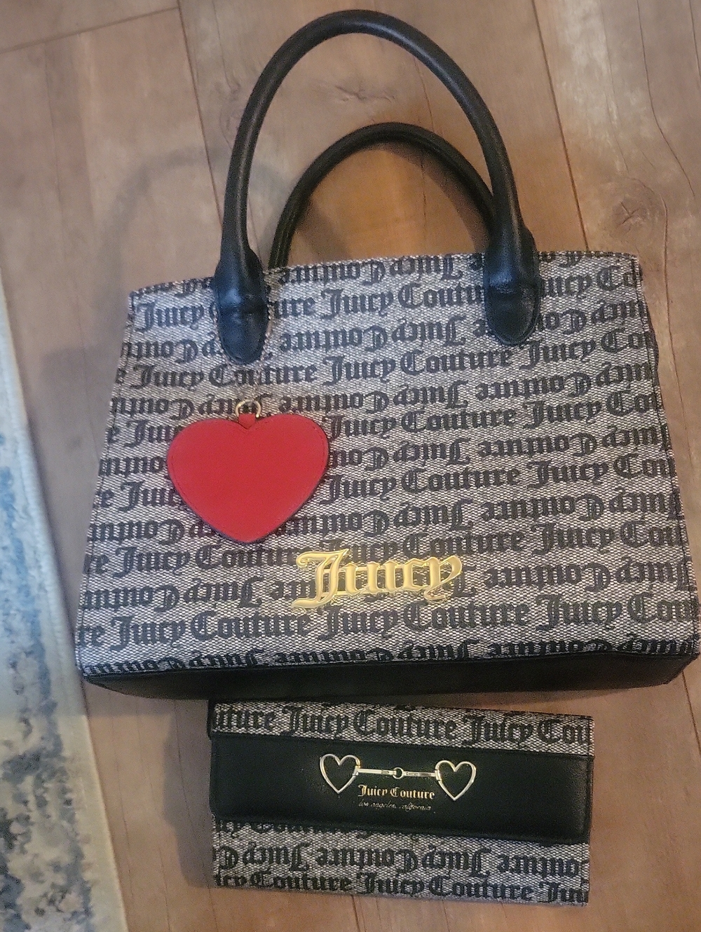 Juicy Couture Monogram Tote with Red Heart Accent AND WALLET - Picture 2 of 13